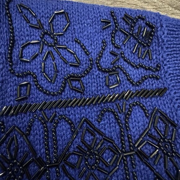 Vintage Worthington Beaded Vest Knit Wmns Sz LP Royal Blue Holiday Party 90s - Picture 8 of 9